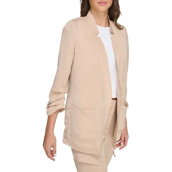 DKNY Womens Jacket Size S Sandalwood Ruched Sleeve Notch Collar Relaxed Blazer - Picture 5 of 9